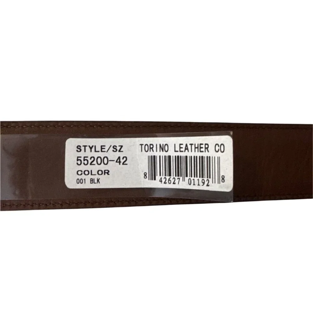Torino Leather Co. Mens Black Leather Belt Size 42 With Silver Buckle